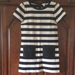 J.Crew Leather Patch Pockets Wide Striped Heavy Cotton T-Shirt Dress size XS